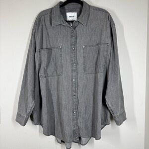 Aerie Gray Oversized Button Down Shirt Jacket Long Sleeve Women's XL